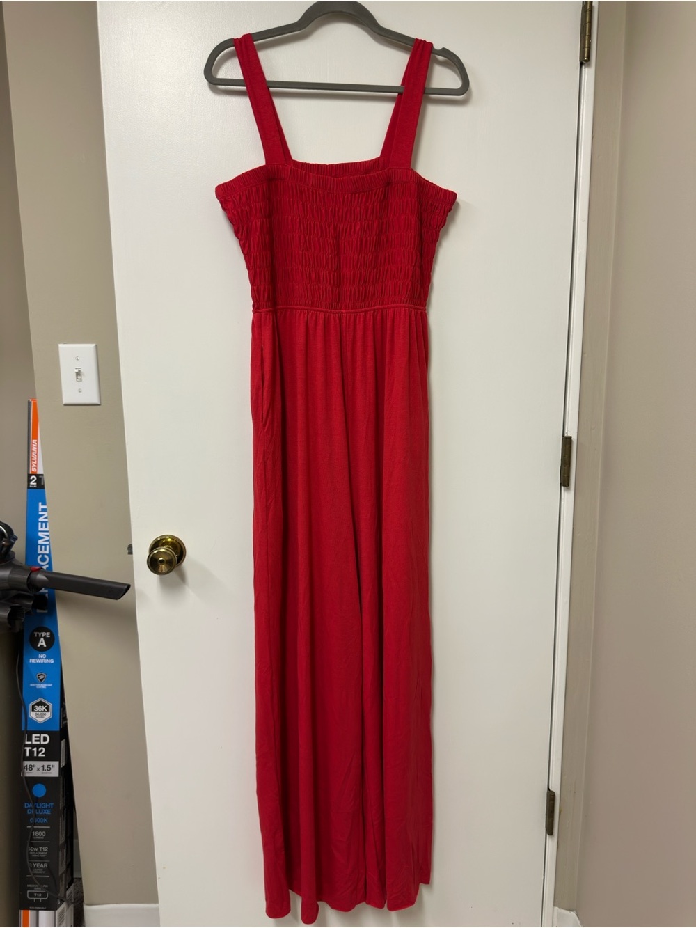 Zenana Outfitters Red Smocked Jumpsuit with Wide Straps